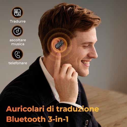 Auricolari Traduttori AI Bluetooth 5.3, Traduzione Vocale in Tempo Reale 3-in-1 con 150 Lingue, 16 Lingue Offline, Traduttore Bidirezionale per Viaggi, Lavoro e Studio