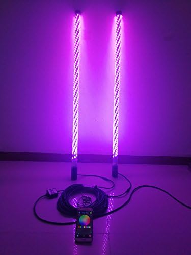 Pair of 4 Feet Brightest RGB LED Whip Lights Wrapped Spiral Twist Blue-tooth App Controlled