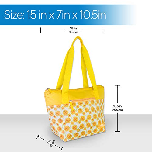 RMS Cooler Tote and Lunch Bag - Insulated Soft Cooler Bag for Everyday Activities - Ideal for Outdoors, Camping or Games - Stylish Floral Design for Women (Large, Yellow Flower) - Thumbnail 6