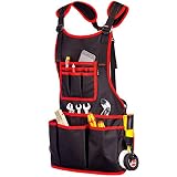 NoCry Heavy Duty Work Apron - 26 Tool Pockets, Tape Measure Holder, D Ring Loop, Black Waterproof Canvas, Adjustable for Men and Women XXS to 4XL