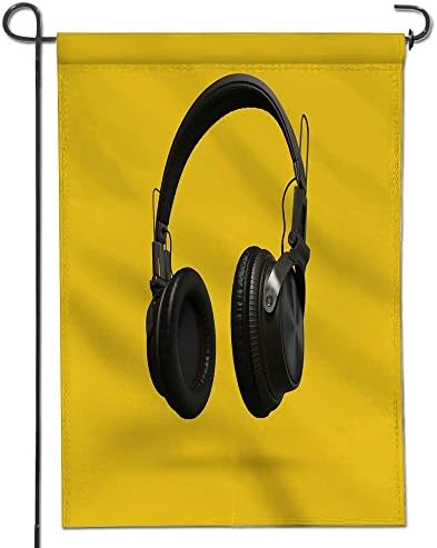 AmaPark Home Sweet Home Garden Flag black headphones isolated on a yellow background d rendering Spring Summer Yard Outdoor Decorative 12" x 18"