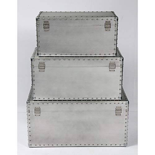 Armette Rectangle Accent Trunk Set in Antique Silver with Three Trunks, Aviation Style Latches, And Riveted Seams, by Artum Hill - Thumbnail 6