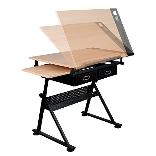 go2buy Drafting Drawing Table Tiltable Tabletop, Adjustable Height, Edge Stopper for Reading, Writing