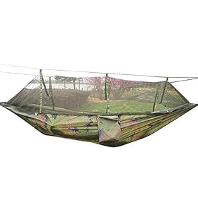 Rusee Camping Hammock with Net Outdoor Hammock Travel Bed Lightweight Parachute Fabric Double Hammock for Indoor… 41BjNX24YlL