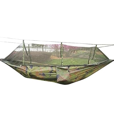 Rusee Camping Hammock with Net Outdoor Hammock Travel Bed Lightweight Parachute Fabric Double Hammock for Indoor… 41BjNX24YlL