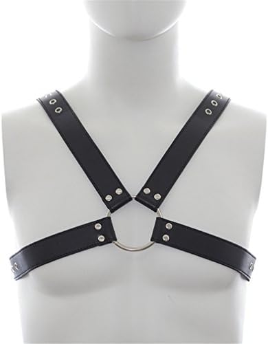 Yufengs Sexy Men X-shape Leather Chest Harness Adjustable Restraints SM Clothing Nightclub Bar Performance Costume, Black