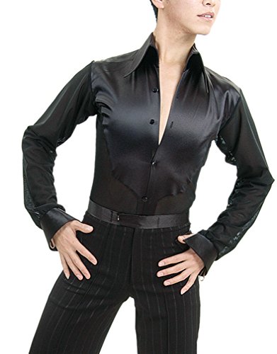 Men's Ballroom Latin Salsa Smooth Rhythm Dance Shirt Top With Attached Shorts