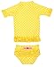 RuffleButts Girls Rash Guard 2-Piece Swimsuit Set - Yellow Polka Dot Bikini with UPF 50+ Sun Protection - 3T