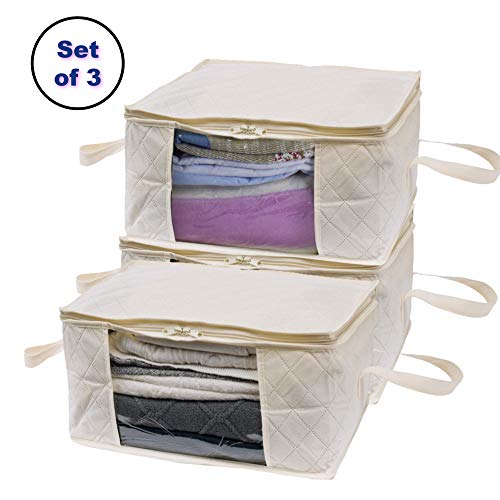 Woffit Foldable Storage Bag Organizers, Large Clear Window & Carry Handles, Great for Clothes, Blankets, Towels, Winter & Summer Clothing, Closets, Bedrooms, Under Bed & More (Large)