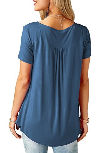 Womens Shirts and Blouses Short Sleeve Tunic Tops Button Down Tunics Plus Size XL - Thumbnail 2
