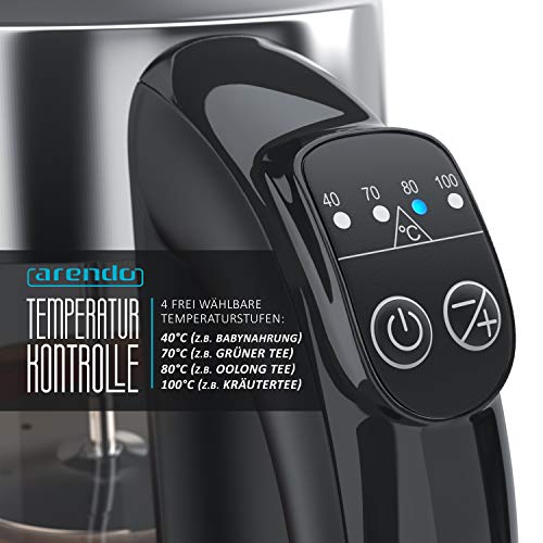 Arendo - Glas Wasserkocher mit Temperatureinstellung und Teesieb Teekocher - Einstellbare Temperaturen 40, 70, 80,100 Grad - 1,7 Liter - Abschaltautomatik - Warmhaltefunktion – Bild 5