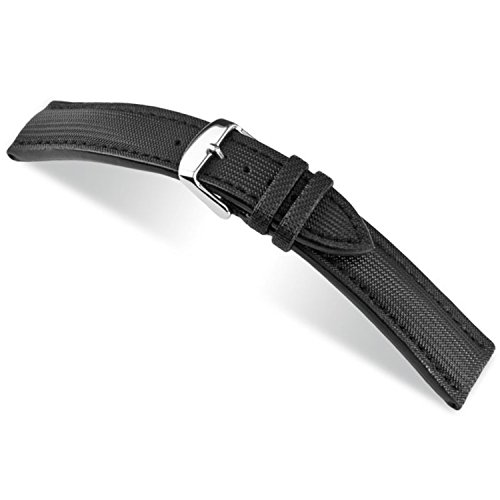 22mm RIOS1931 Black Just - Water Resistant Padded Synthetic Watch Band with Genuine Leather Backing 114x82