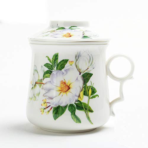 TEANAGOO M01-5 Tea-Mug with Infuser & Lid,13.7 OZ, Camellia, Brewing Strainer for Loose Leaf Green Chinese Mug Mom Women TEANAGOO