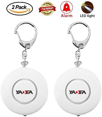 2 Pack Personal Protection System 130dB Alarm Safety Security Alarms Keychain for Women,Kids,Girls,Superior,with YADEA LED Flashlight Explorer Self Defense Electronic Device Bag Decoration(White)