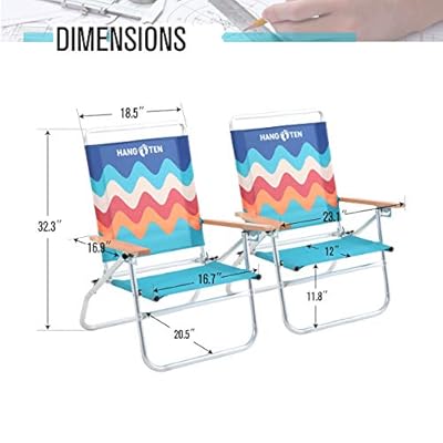 Hang Ten 3-Position Beach Chairs (2-Pack) Lightweight Beach Chair Portable Arm Chairs, Supports 250 LBS 41BjZaoSVlL