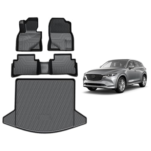 FIILINES for Mazda CX-5 Floor Mats 2017-2025, All Weather TPE Floor Liners and Trunk Mat for Mazda CX5 Accessories Black