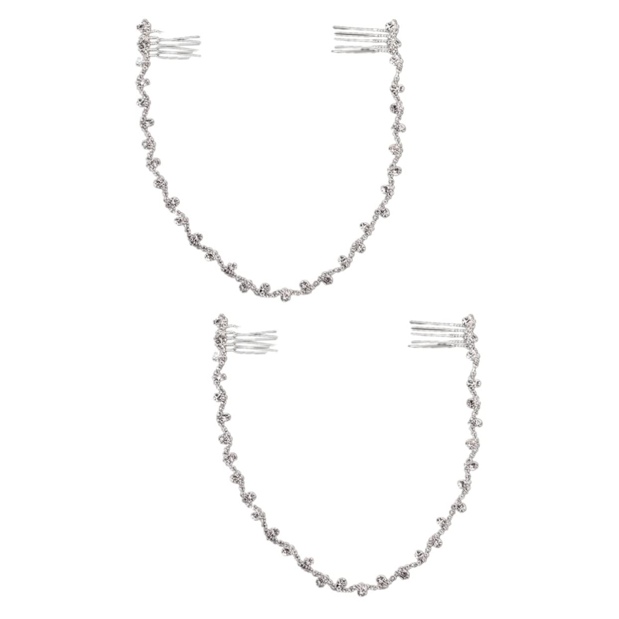 Mikinona 2pcs Sparkly Bridal Hair Comb Rhinestone Chain Headdress Wedding Hair Comb Headband for Women Decoration for Bride