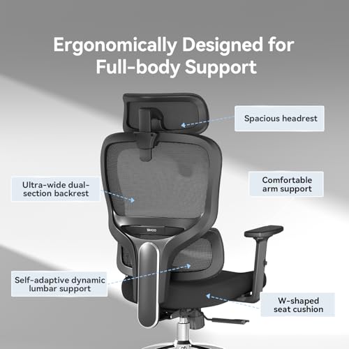 SIHOO M56C Ergonomic Office Chair, Big and Tall Desk Chair with Lumbar Support, Adjustable Headrest, Tilt Function, Swivel Computer Chair, Black