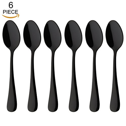 Demitasse Espresso Coffee Spoon Stainless Steel Black 6 Piece 5 Inch Mini Teaspoon Mocca Spoons Set Dishwasher Safe