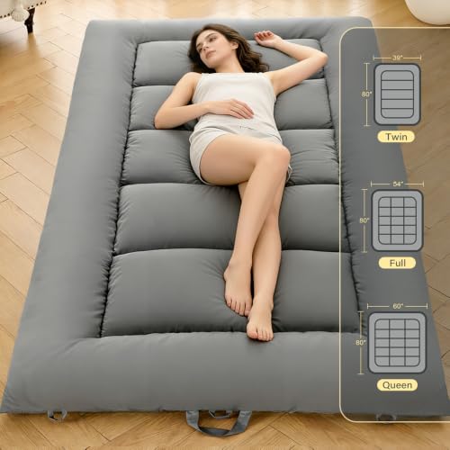 DOWNSTORIA Japanese Floor Mattress, Foldable Futon Mattress Tatami Mat with Handles, Portable Roll Up Tatami Sleeping Mat, Guest & Camping Floor Bed for Adults, Twin Size, Grey(39x80)