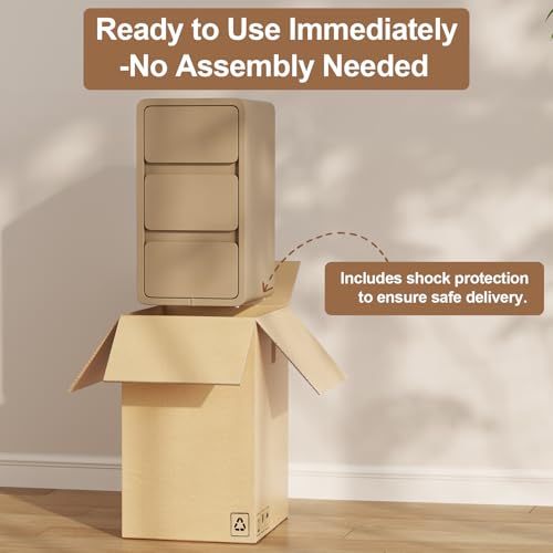 AQIMUELE Small Bedside Table Slim Bedside Table with 3 Drawers, Narrow Side Table Assembled with Leather Surface for Bedroom, 30cm (Khaki)