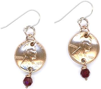 55th Birthday 1962 Penny Earrings 55th Birthday Gift Ideas Garnet Beads January Birthstones Coin 1962 Gift Presents For Women