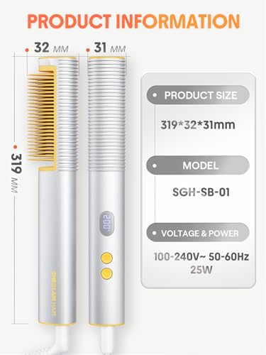 SHEGLAM Straightener Brush for Thick Hair, 3D Ionic Hair Straightening Brush with 24K Gold Heated Comb, Anti-Scald Design, 60s Fast Heat-Up, Auto-Off, Frizz Control, Sleek & Smooth Styling