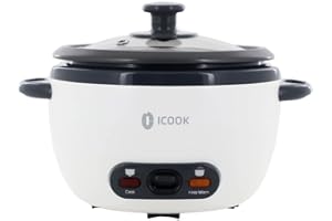ICOOK White Rice Cooker 1L Grains,Oatmeal,Cereals Cooker,Rice Warmer Steamer,Small Mini Rice Cooker,Removable Nonstick Pot,Full View Glass Lid,White…