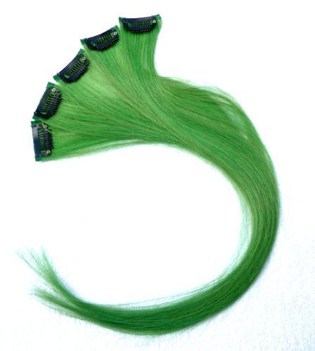 18 Inch High light GREEN Clip in Human Hair Extensions Straight GREEN Clip on Highlights Hair Extensions 6 Pieces/set (#GREEN)