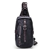 Sunmig Men PU Leather Chest Pack Multipurpose Shoulder Sling Bag Backpack for Outdoor Sports Bicycle Travel