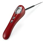 Polder BBQ Instant Read Thermometer, Safe-Serve With Long 10-inch Probe And Torch Light For Safe Outdoor Or Indoor Use, USDA Presets For Meat And Poultry, Red