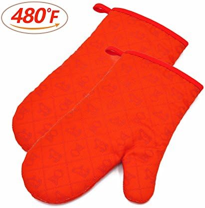 YUDA Silicone Oven Mitts Heat Resistant 450 F Plaid Cow Pattern Cooking Gloves Non-Slip Waterproof Potholders 1 pair (11 Inch)