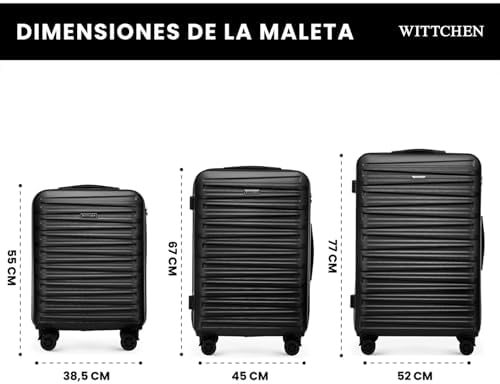 Skyspeed Line Mala de Viagem Conjunto de 3 Malas Carrinho Rodante de Malas em ABS Rígido Fechadura combinada, Pega Telescópica 4 Rodas Pretas Ryanair/Vueling/Iberia