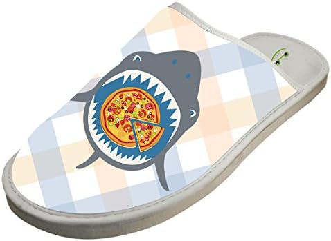 KOUY Shark Pizza Design Closed Toe Cotton Slippers Warm Soft Indoor Shoes Non-watertight 6 D(M) US