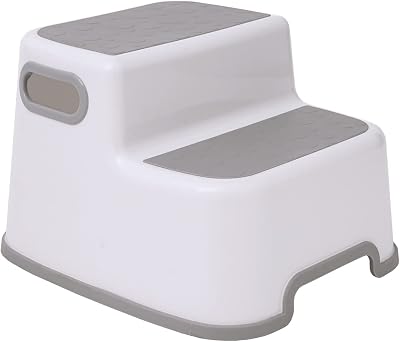 Straame Double Step Stool for Kids Non-Slip 2 Step Stool White