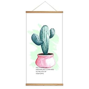 Hanging Poster Wooden Framed Cactus Theme Home Wall Canvas Prints Ready to Hang - 18"x36"