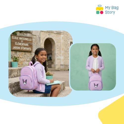 mybagstory - Mochila Kuromi para niños, ideal para guarderías y ocio, 29 x 23 x 8 cm, mochila para niña, color púrpura y rosa, impermeable