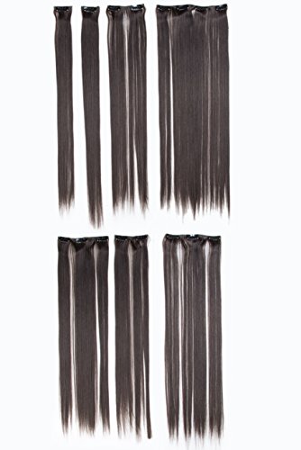 SWACC Women 22 Inches Straight Full Head 7 Separate Pieces Heat Resistance Synthetic Hair Clip in Hair Extensions (Dark Brown-4#)