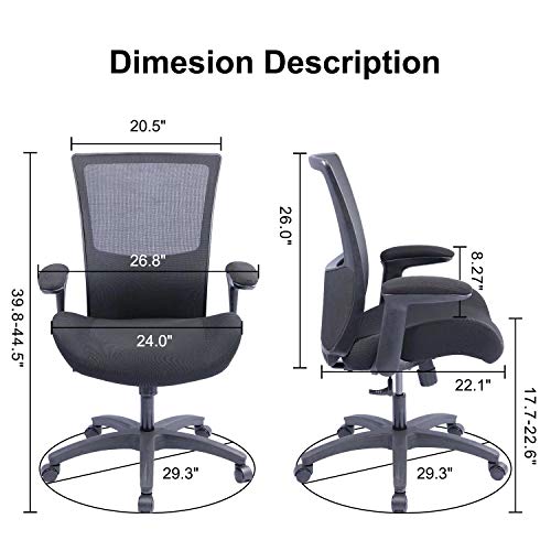 BOLISS Ergonomic Office Computer Desk Chair with Flip Arms Waist Support Function,500 lbs Capacity-Black - Image 2