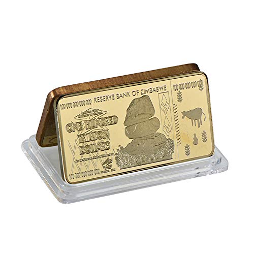 Zimbabwe 100 Trillion Dollars Gold Foil Plated Bullion Gold Bar, A Unique Gift for Zimbabwe Collectors, Men, Boyfriend, Father, Colleague, Workers, Friends