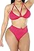 Kisscy Women's Halter Neck Cut Out Swimwear with Mesh Maxi Skirt Rose Red L