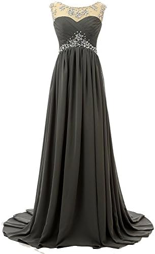 Vivebridal Beaded Straps Bridesmaid Prom Dress Sparkling Embellished Evening Gown Grey US15w