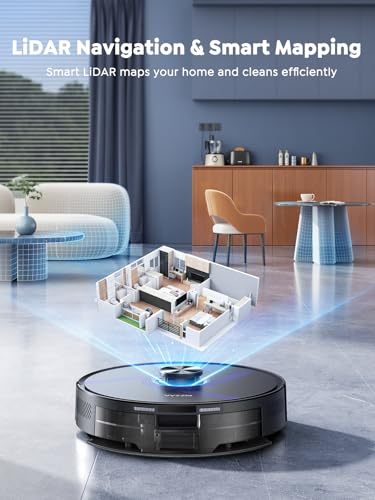 Vyzzle Robot Vacuum Cleaner with Mop Self Emptying, 10,000Pa Suction, LiDAR Navigation with Smart Mapping Robot Hoover, 180min Runtime, App/Voice Control for Pet Hair/Carpet/All Floors, E20