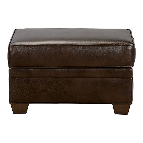 Ethan Allen Bennett Leather Ottoman, Quick Ship, Omni Brown