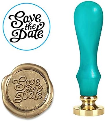 Wedding Wax Seal Stamp - Save The Date Turquoise Handle 1" Die # 1366CD