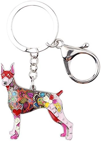 Doberman Dog Key Chain Key Ring Pom Gift Women Girl Bag Pendant Charm Fashion (Red)