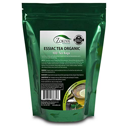 Zokiva Nutritionals - Essiac Tea Bags Organic Mega Pack - 100 Premium Quality Convenient Tea Bags - With Sheep Sorrel Root - In Resealable Stand Up Zip Lock Pouch