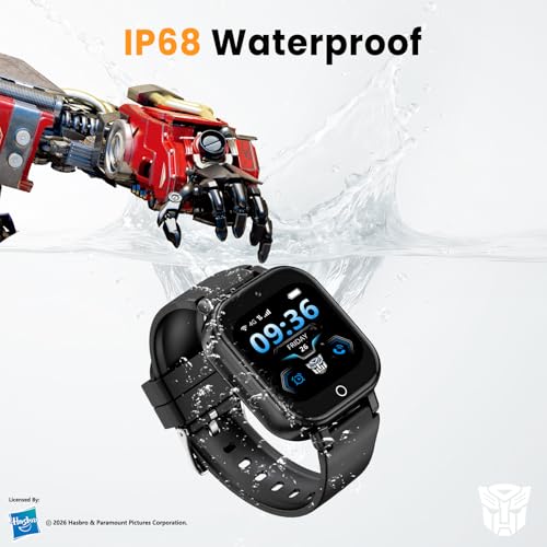 Transformers Montre GPS Enfant avec 4G Appel Vidéo, GPS, SOS, Chat Vocal, IP68 Étanche, Mode École, Podomètre, Réveil, Chronomètre, Montre Telephone pour Garçons et Filles de 4 à 12 Ans Cadeau, Noir
