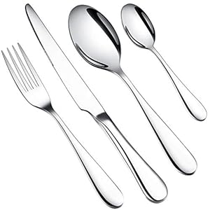 WUJO Cutlery Set, Stainless Steel Dinner Set, 24 Piece Dinnerware/Tableware/Silverware Set Service for 6 Persons…