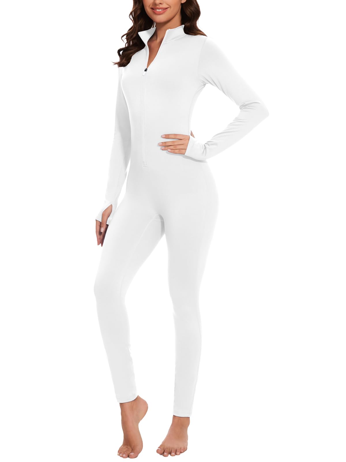 Photo 1 of VUTRU Long Sleeve Jumpsuit for Women One Piece Fleece Romper Zip Front Workout Bodycon Full Body Yoga Jumpsuits